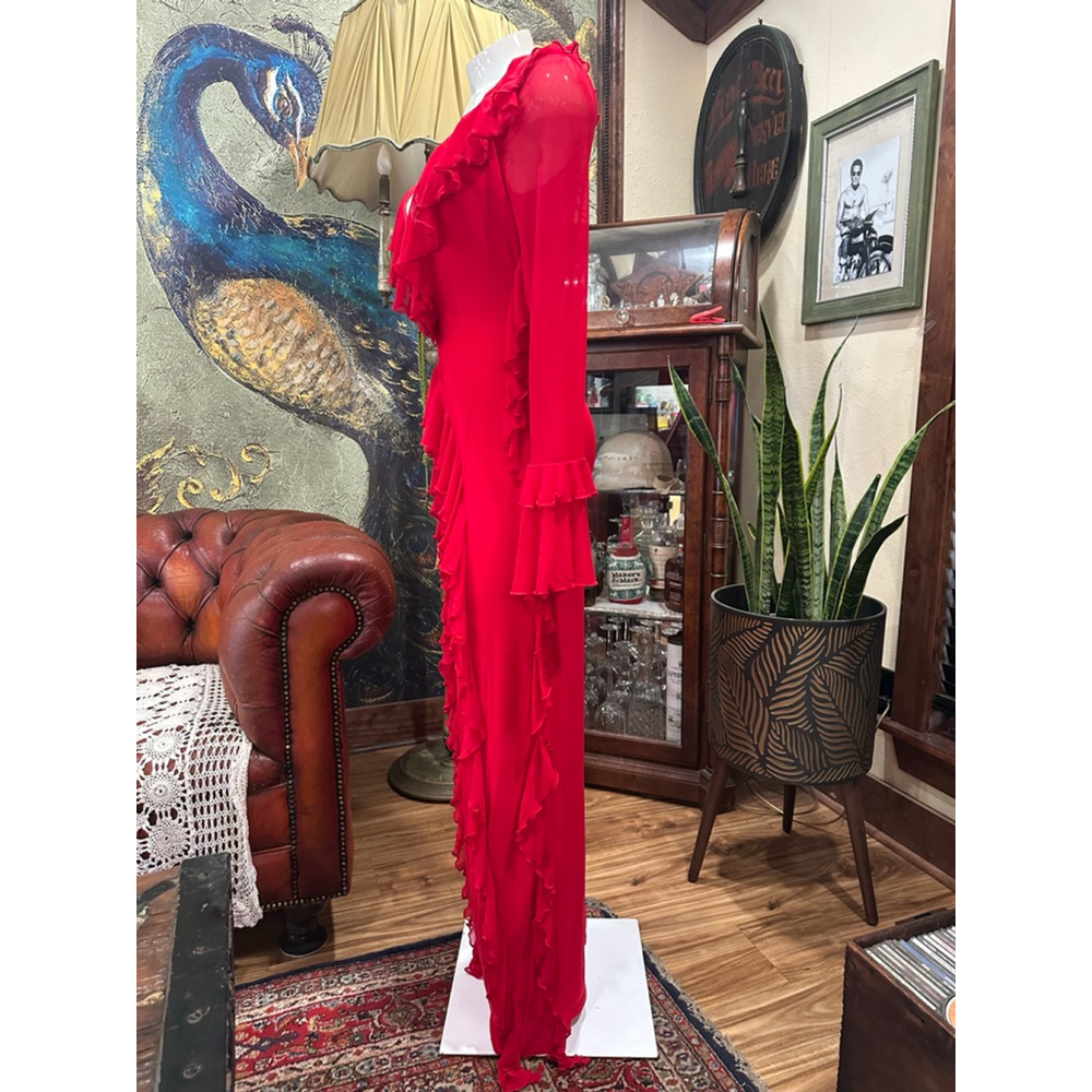 SHEIN Red Ruffle Long Sleeve Mesh Maxi Dress Size 6 - Picture 7 of 16